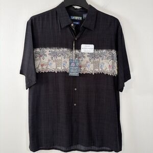 Campia Moda Hawaiian Shirt Black Short Sleeve Large Cocktails Drinks NWT Fun Art